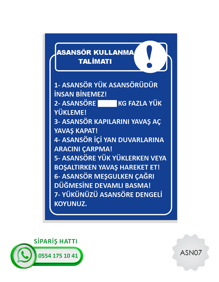 Asansör Uyarı Levhası