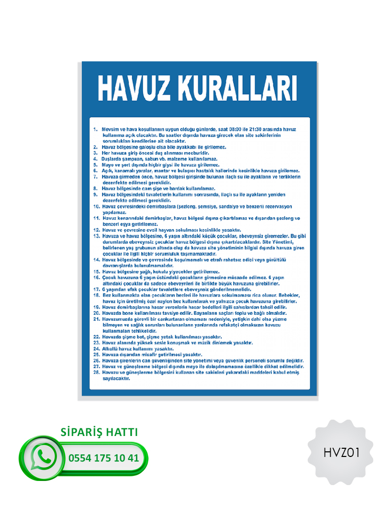 Havuz Uyarı Levhası