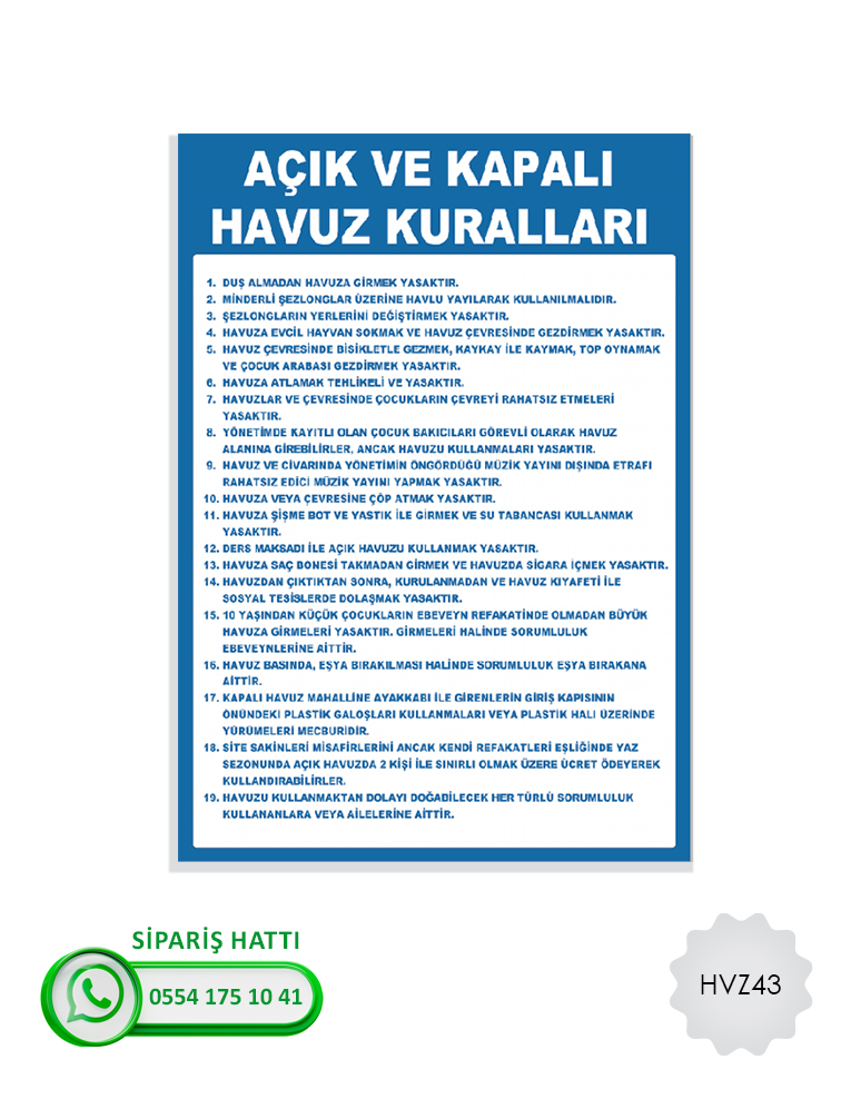 Havuz Uyarı Levhası